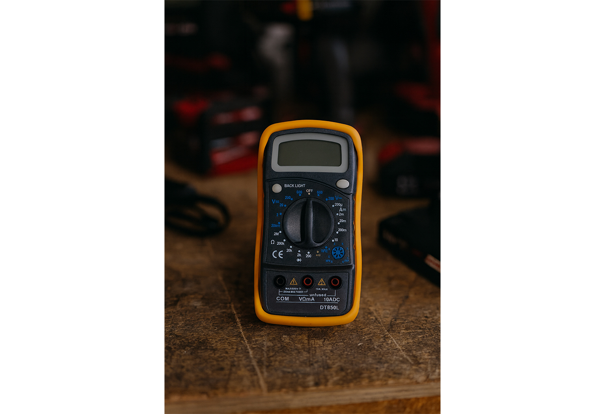 απεικονίζεται το εργαλείο πάνω σε πάγκο με άλλα εργαλεία γύρω.